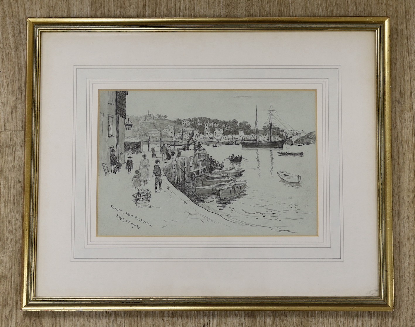 Col. Robert Charles Goff, R.E (1837-1923), pen and ink, 'Fowey from Polruan', signed and dated 1893, 19 x 26cm